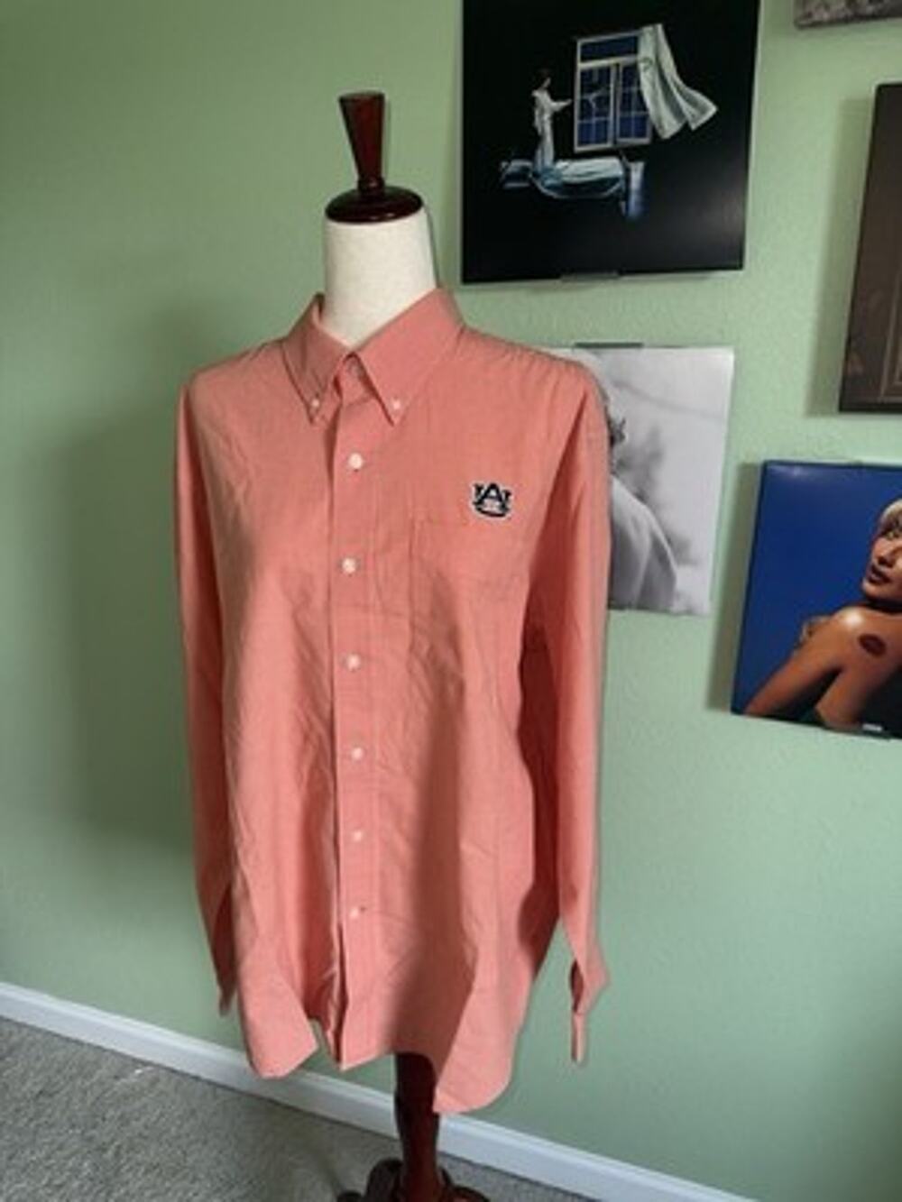 Cutter & Buck Auburn Tigers Men XL Button Down Shirt Orange Gingham Check Long S
